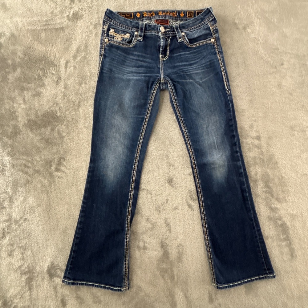 Rock Revival Sherry Easy Boot Jeans Womens 27 Embellished Low Rise Stretch